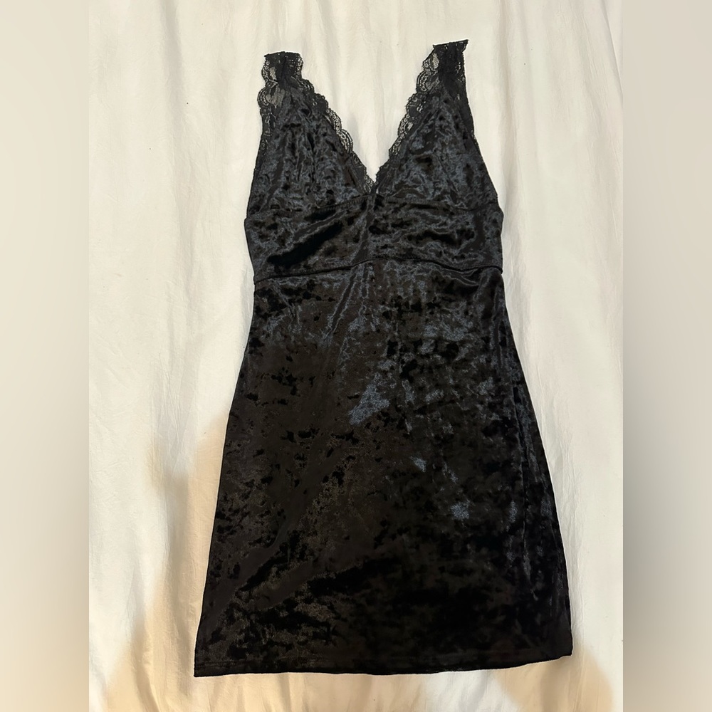 Free people black velvet lace mini dress